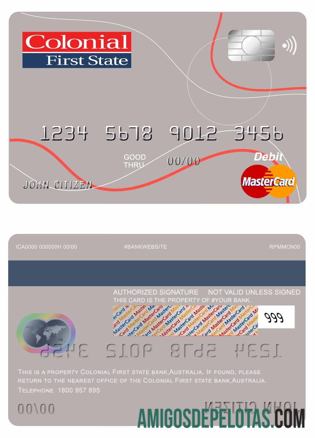 Austrália Colonial First State Bank Mastercard amostra